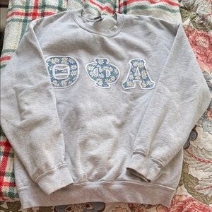 Gray Crewneck Sweater with Floral Greek Letters